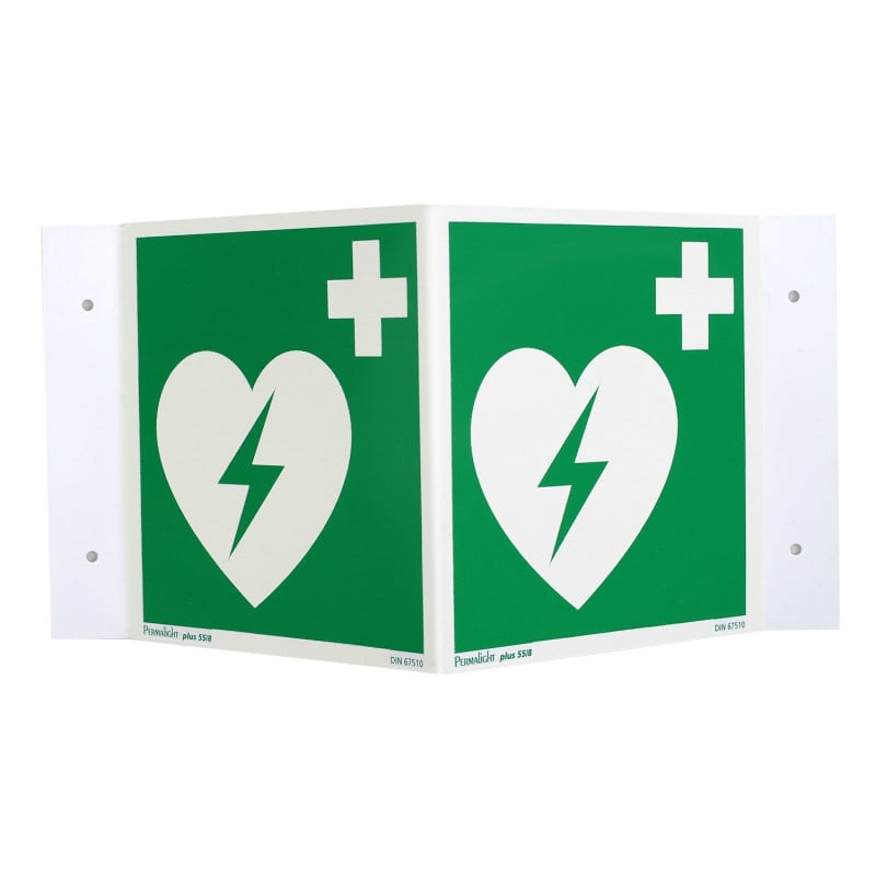 V-Shaped AED Sign, luminescent