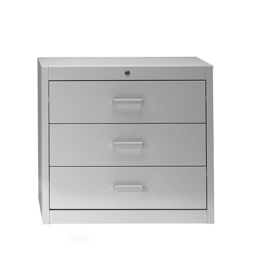 Metallic storage cupboard for cards by Mauser 4 drawers - 3 tracks | white