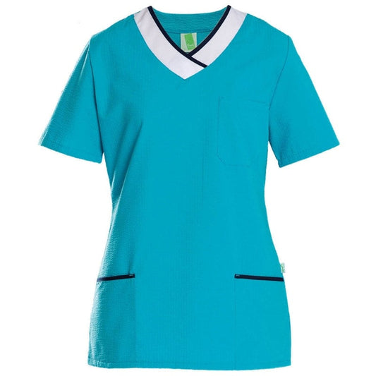 Womens's Seersucker Scrub Top strawberry-white | 3XL