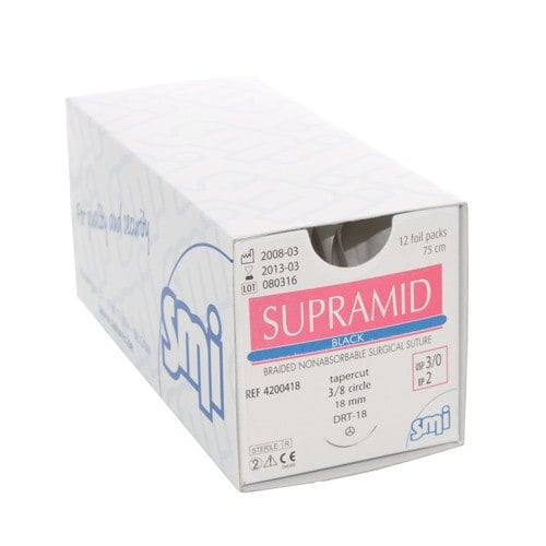 SMI Supramid Black USP4-0 EP1.5 45cm DS12