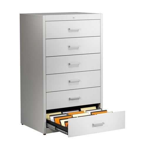 Metallic storage cupboard for cards by Mauser 4 drawers - 2 tracks | white aluminium
